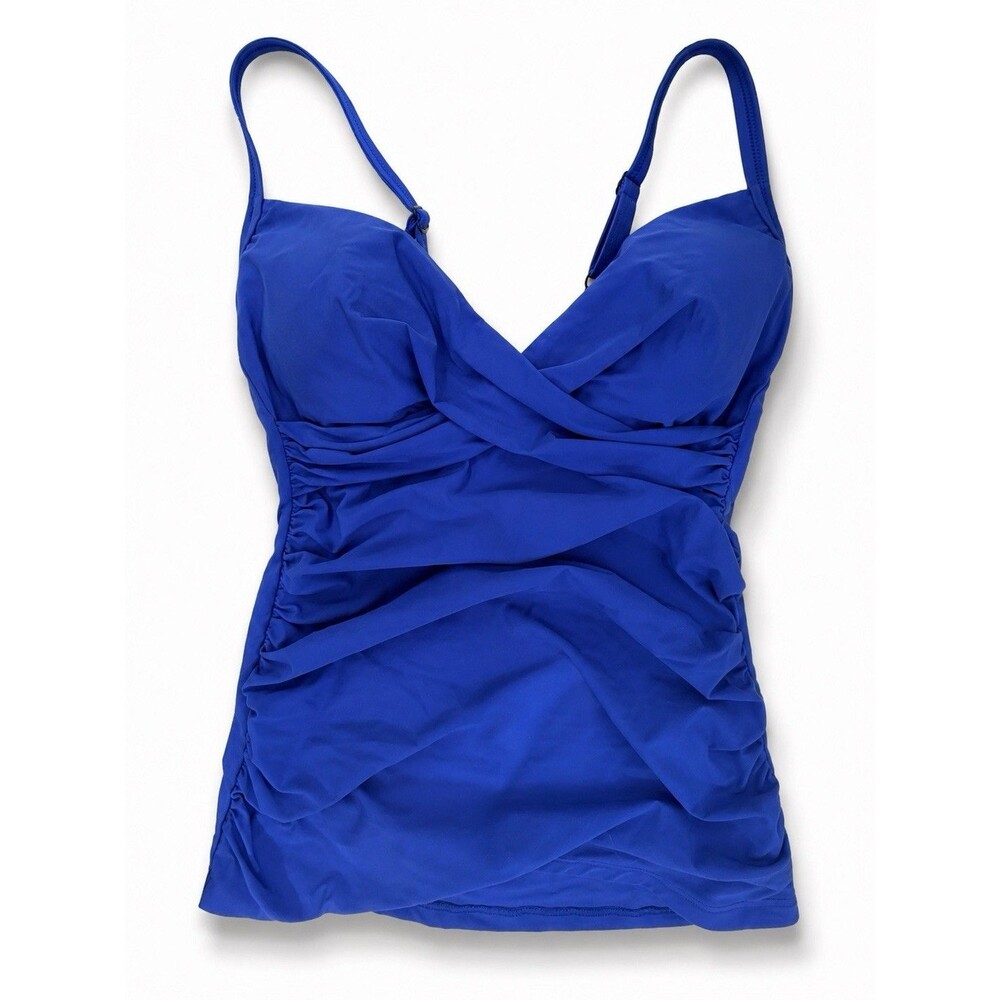 Proffit Blue Ruched Tankini Swim Top Women’s Size 8 D Cup Underwire